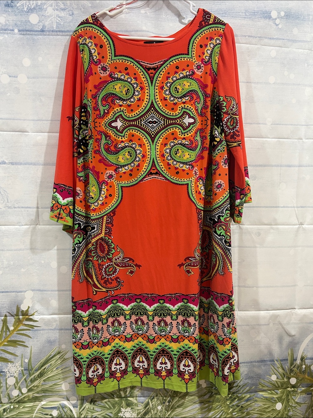 Ronni Nicole Orange Paisley-Print Long Sleeve Shift Dress